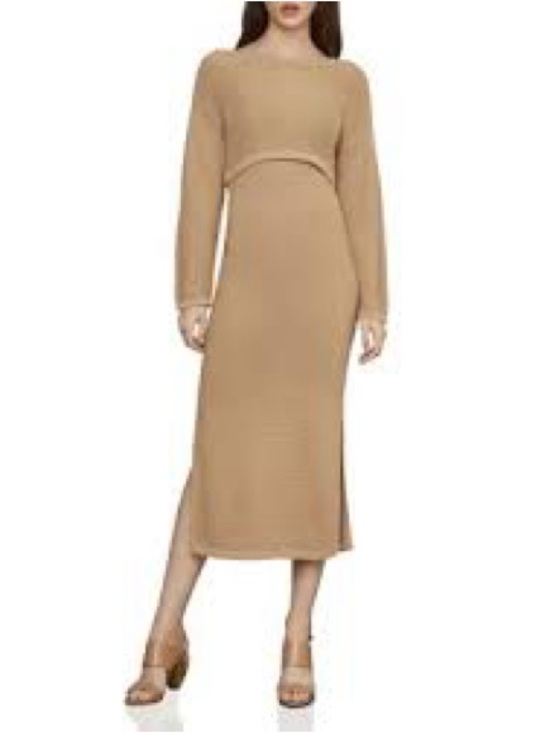 BCBGMaxAzria Dresses & Skirts - BCBGMaxAzria Camel Knit Midi Dress with Long Sleeves